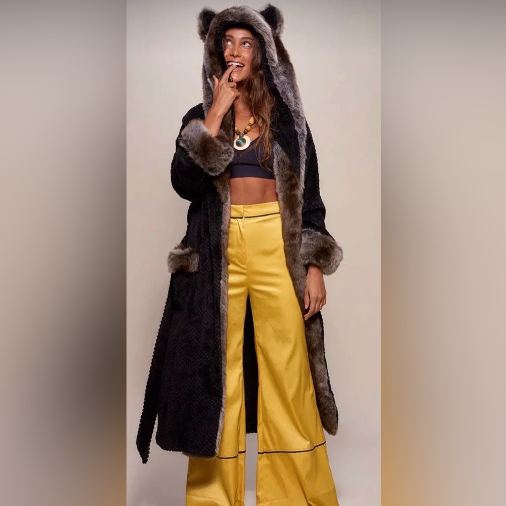 SpiritHoods Black and Brown Faux Fur Trim Robe